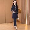 Kebei'er Women's New Chinese Style Denim Blue Trench Coat Two-Piece Set
