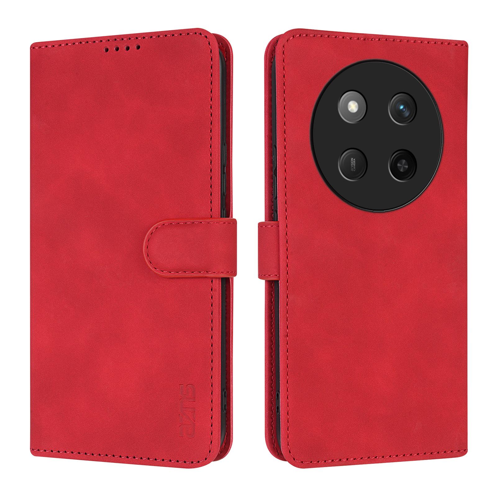 

AZNS For Honor X60 Pro 5G Case PU Leather Wallet Phone Cover Red