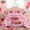 3pcs Valentine's Day Romantic Love Pink Sausage Dog Printed Chipless Quilt Set Multi Size Bedroom Bedding Festival Decoration