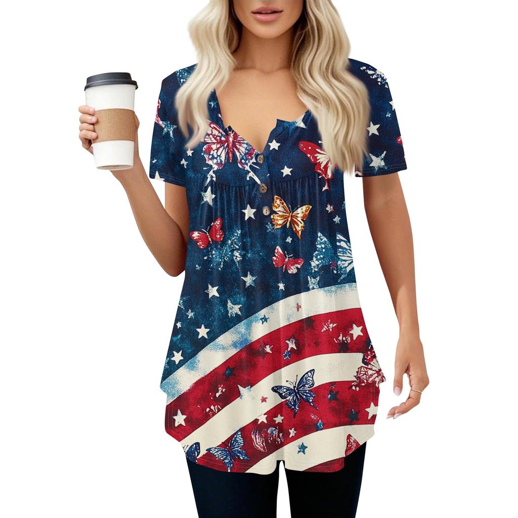 Women's Casual T-Shirt Printed Round Neck Pullover Short Sleeve Top