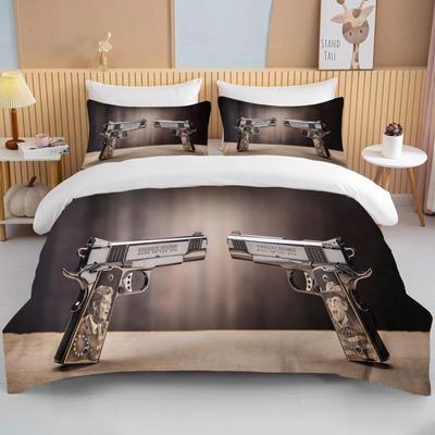 3D Gevär Revolver Patron Vapen Täckset Sängkläder, Påslakan Sängset Quiltöverdrag Örngott, King Queen Storlek Sängklädesset
