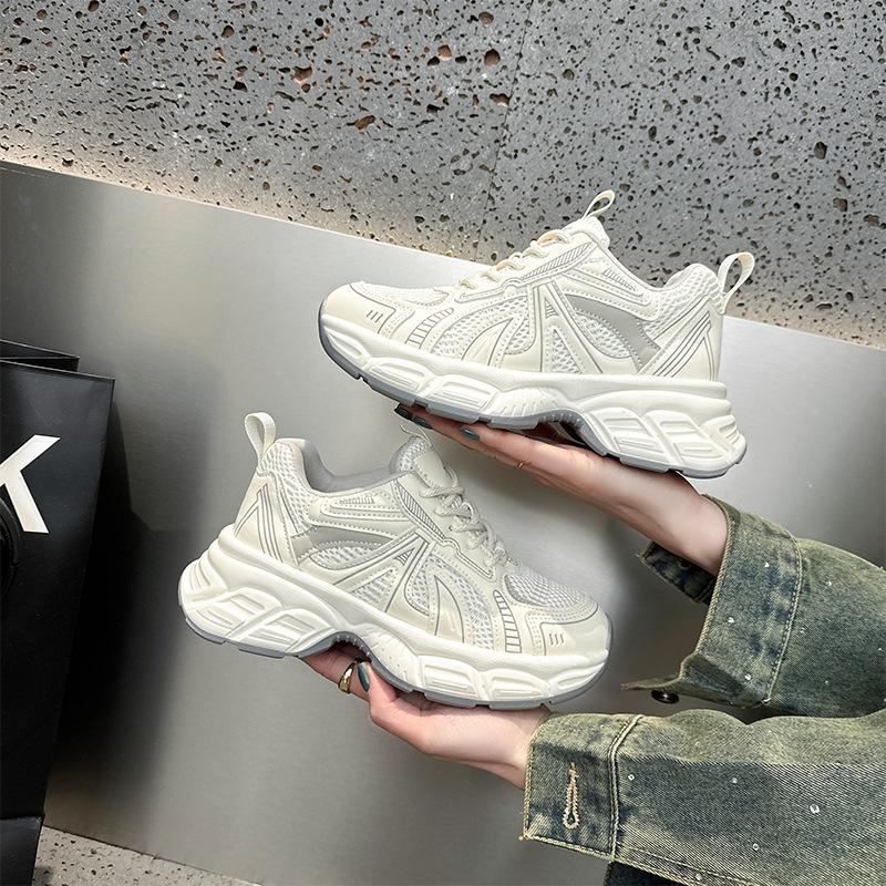 Leather Dad Shoes for Women 2025 Spring New Thick-soled Non-slip Casual Sports Shoes Trendy Color Matching Lace-up Student Shoes for Women