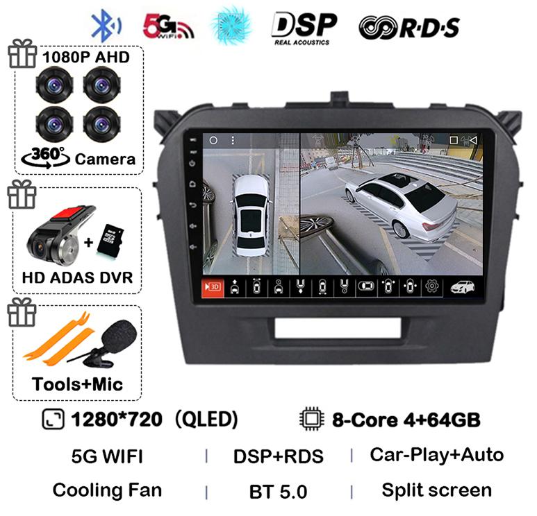 Android 14 Carplay Auto WIFI+4G For Suzuki Vitara 4 2017 2018 2019 2020 2021 2022 Car Radio Stereo Multimedia GPS Video Player
