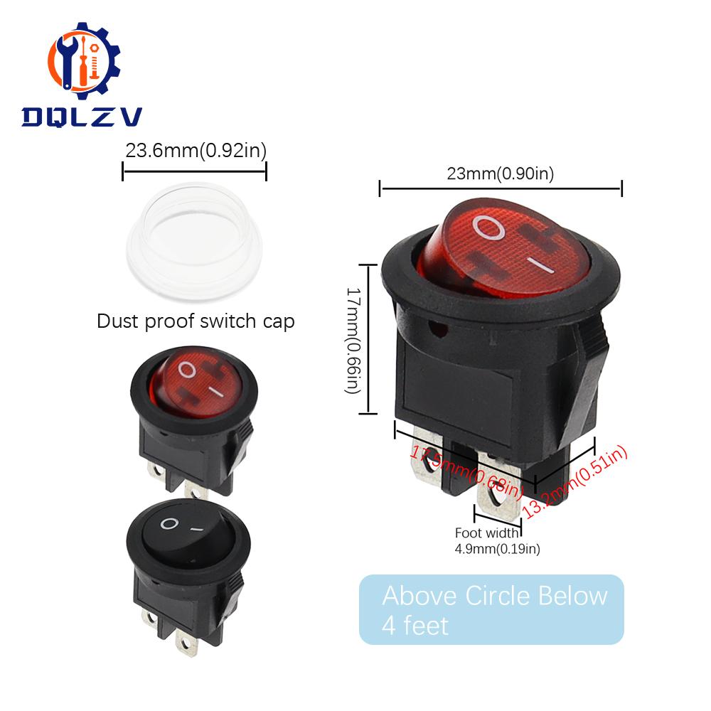 22mm Red Black White ON/OFF Round Rocker Toggle Switch 6A/250VAC 10A 125VAC Power Switch Cap with Plastic Push Button Switch