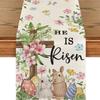 Easter Table Runner with Bunny & Eggs, Spring Holiday Decor, Reusable Linen Cloth for Dining Table, Easter Party Supplies