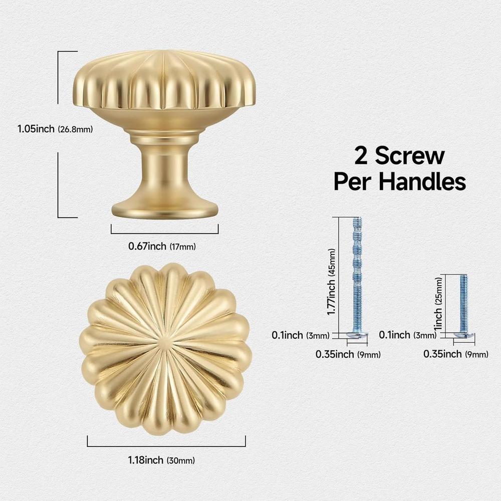 10Pcs Brass Drawer Handles Simple Pumpkin Cabinet Knob Wardrobe Single Hole Round Zinc Alloy Door Cupboard