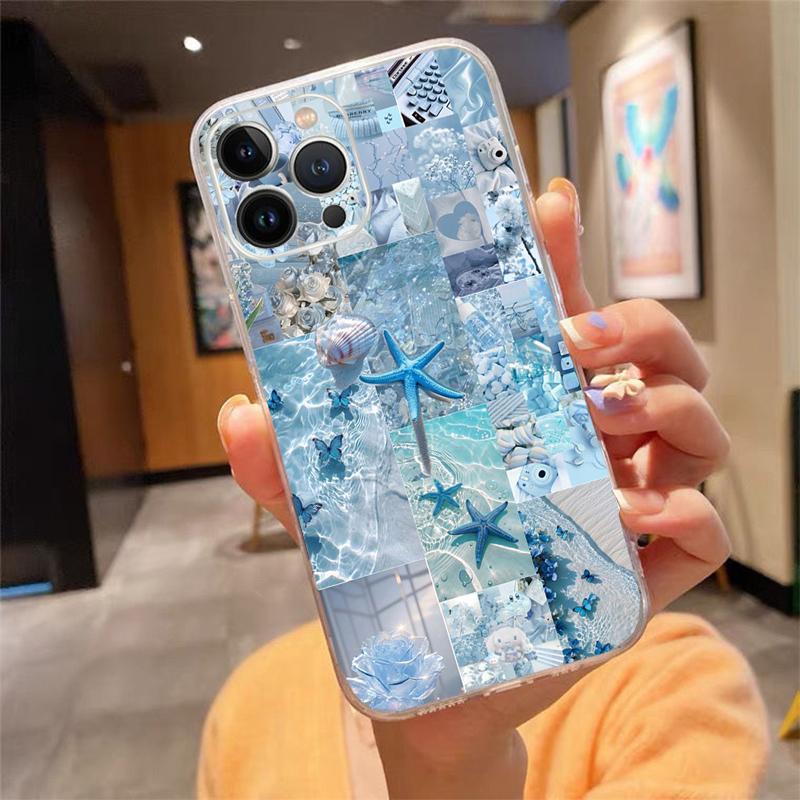 Phone Case For Iphone 17ProMax 17 Pro Air 16 15 14 13 Pro Max 16 15 14 13 Pro 15Plus Blue Sea Flower Water