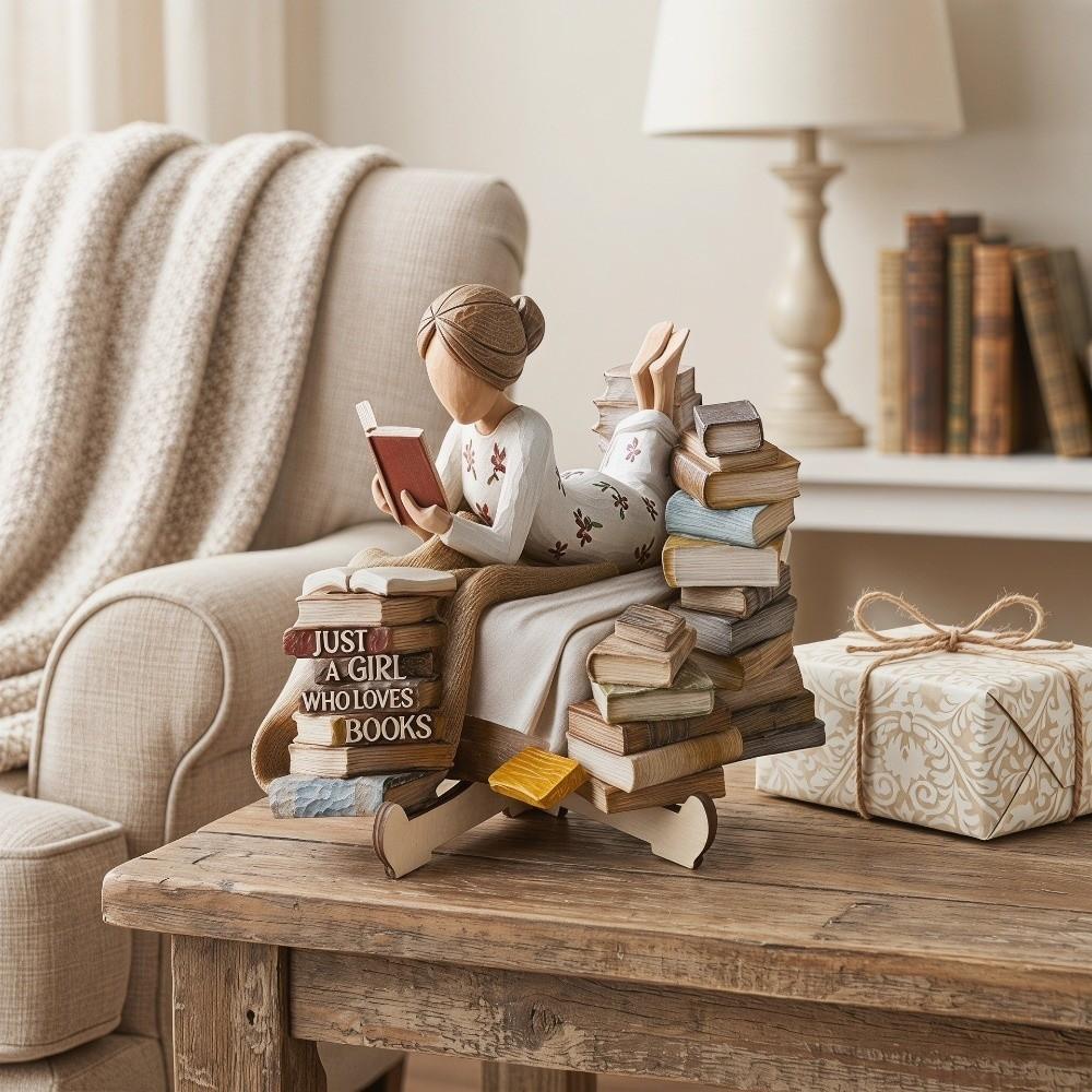 with Stand Book Lovers Statues Reading Tabletop Sign Living Room Bookcase