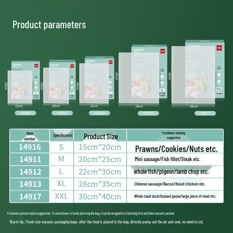Deli Food-Grade Vacuum Sealer Bags
