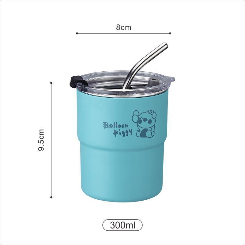 304 Food Grade Insulated Stainless Steel Coffee Mug with Straw - Double Wall, Portable Cold Storage for Tea & Office Use