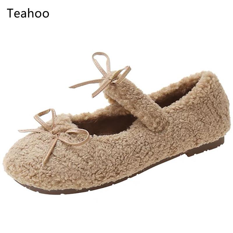 Fashion 2025 Winter Fur Warm Ballet Flats Women Korean Buckle Strap Moccasins Cozy Round Toe Winter Plush Snow Shoes Anti-skid Loafers