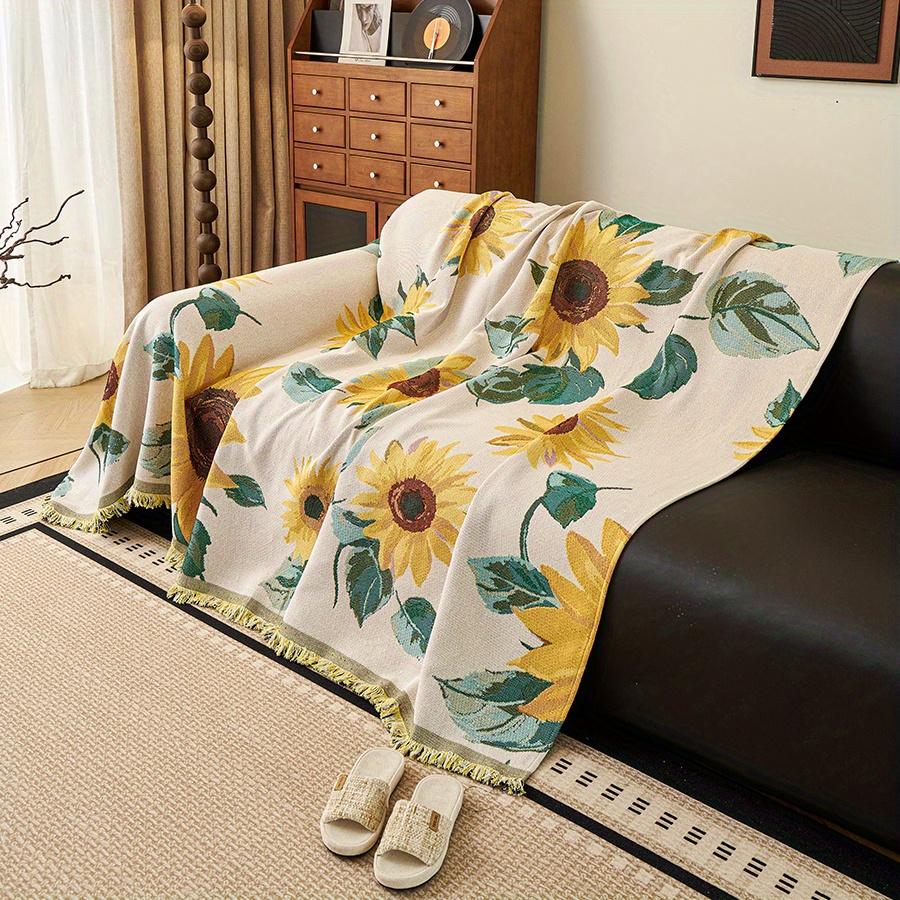 1pc Sunflower Pattern Sofa Towel All-cover Jacquard Sofa Throw Blanket With Tassels Couch Protector Four Seasons Universal