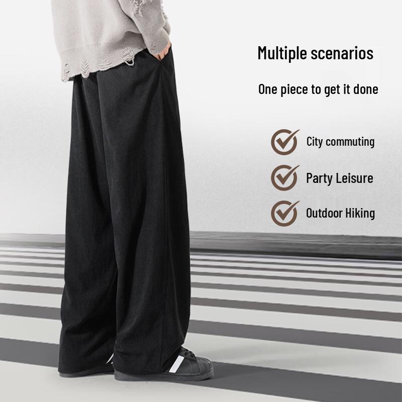 Jeanswest Men's Corduroy Wide-Leg Retro Straight-Leg Pants