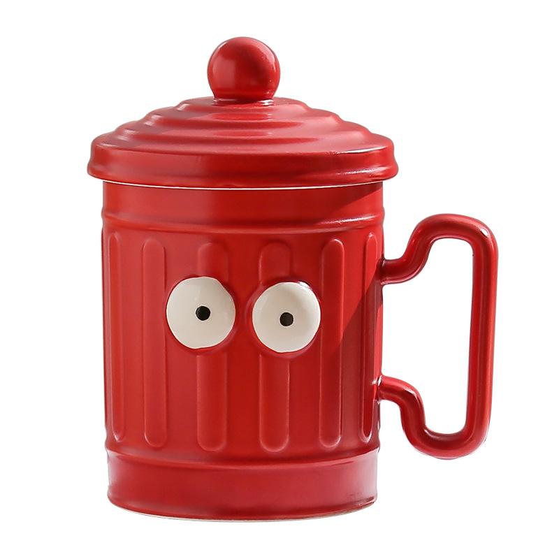 Mugg med lock Stor kapacitet Rolig keramisk vattenkopp Högt utseende Konstig kopp Souvenirgåva för flickor