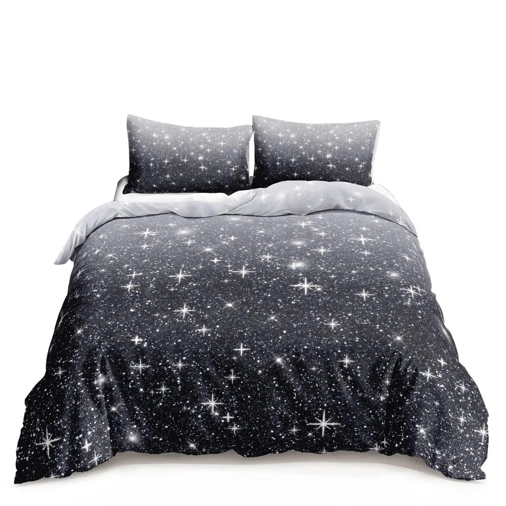 Kawaii Moon Starry Night Sky Duvet Cover Set Blue Pink Purple Star Galaxy Bedding Sets Full Size for Boys Girls Comforter Cover