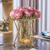 Goldene Vase Metall Blumen Topf Blumen Blumenarrangement Überzogene Legierung Glas Vasen Schreibtisch Dekoration Moderne Luxuriöse Wohnkultur