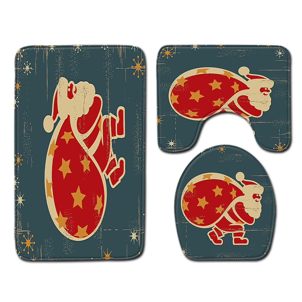 Christmas Toilet Four-Piece Floor Mat Bathroom Non-Slip Door Mat Shower Room Absorbent Carpet
