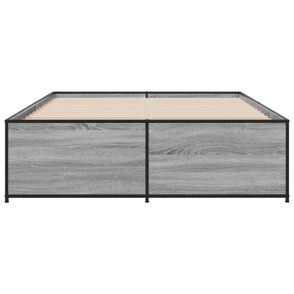 Bed Frame Gray Sonoma 135x190 cm Particleboard and Metal