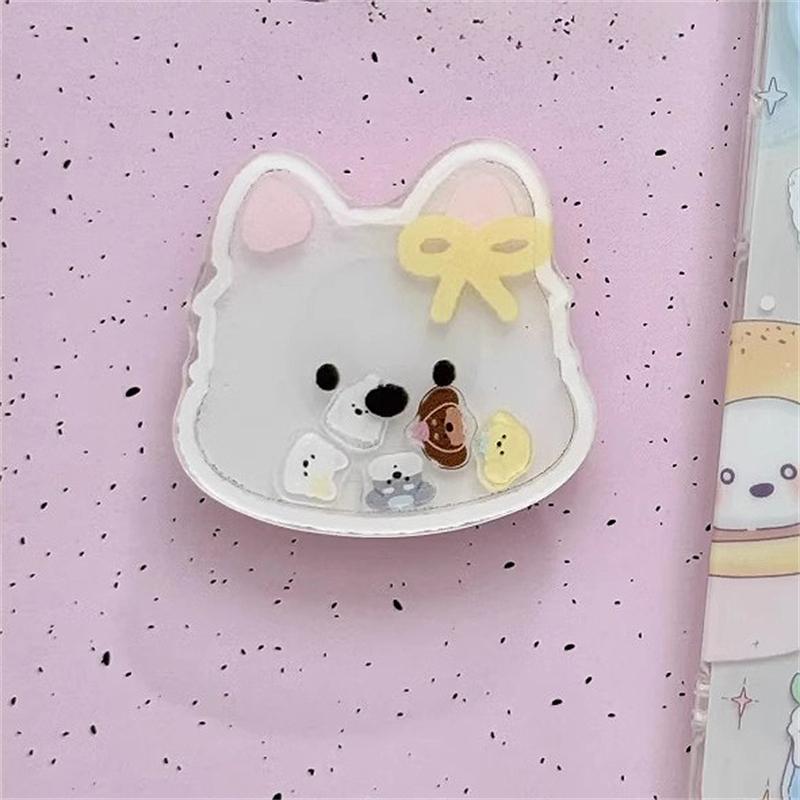 

Korea Cute Cartoon Quicksand Puppy Bracket Phone Grip Tok Griptok Holder Ring For iPhone 16 Phone Stand Support Holder Girl Gift