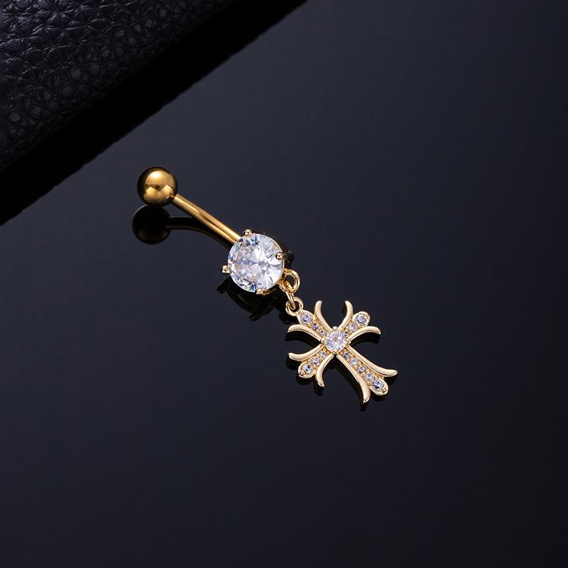 Colored Zircon Spiral Navel Nail Wind Star Moon Navel Ring Pierced Tassel Navel Buckle