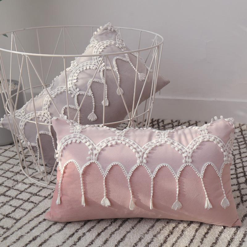 30x50/40/45 см кремово-белый/розовый/серый чехол для подушки с кружевной бахромой бархатная наволочка на талию диванная подушка для поясницы 30*50cm серый