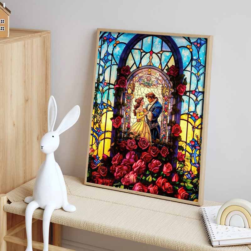 Disney 5D DIY Diamond Painting Decorations Beauty and The Beast Stained Window Theme Artwork Diamond Embroidery and Rhinestone Cross StitchSetHandmade