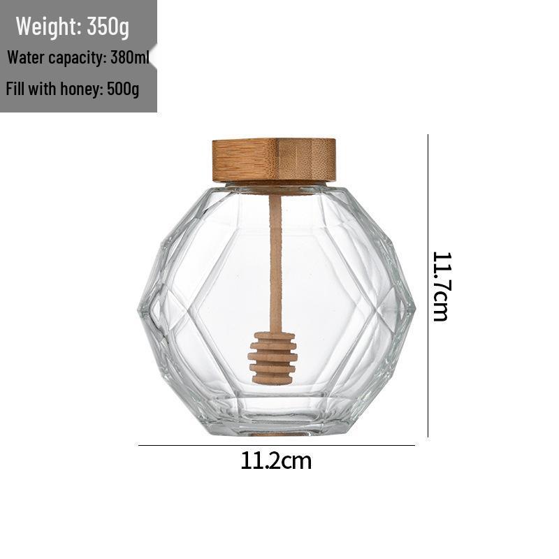 Hexagonal Glass Honey Jar with Wood Lid & Stirrer