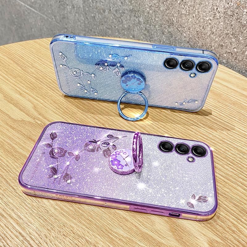 KADEM For Samsung Galaxy M54 5G/F54 5G Flowers Cover Ring Kickstand Glitter Rhinestone TPU Phone Case