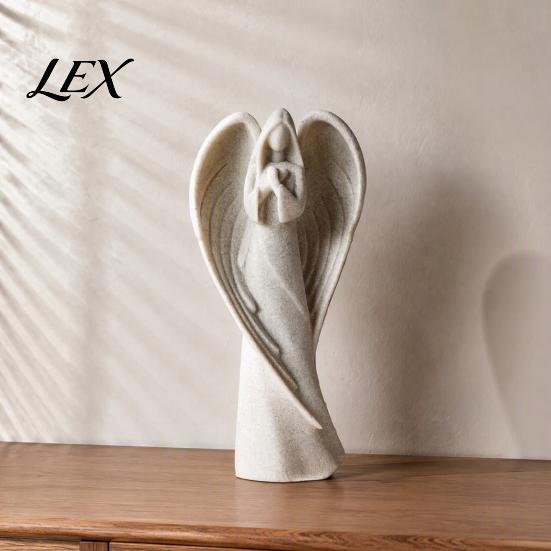 Modern Home Interior Accents Praying Angel Statue, Abstract Guardian Figurine, Religious Prayer Decor Sculpture for Mantel Church Indoor Memorial