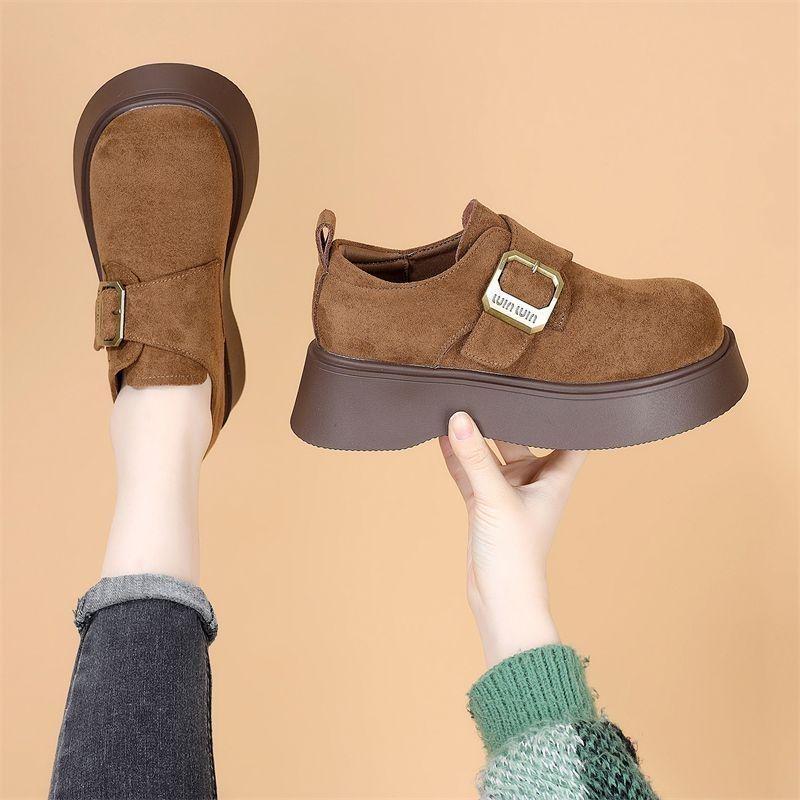 Retro Suede Fleece-Lined Women's Platform Slip-On Loafers - Winter 2025 Collection