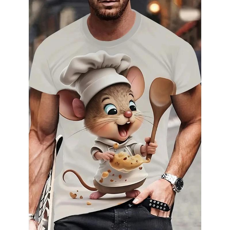 Funny Cartoon Mouse Pattern T-Shirts Cute Animal 3D Printed Short Sleeve Tops Summer Casual Round Neck Loose T-shirts