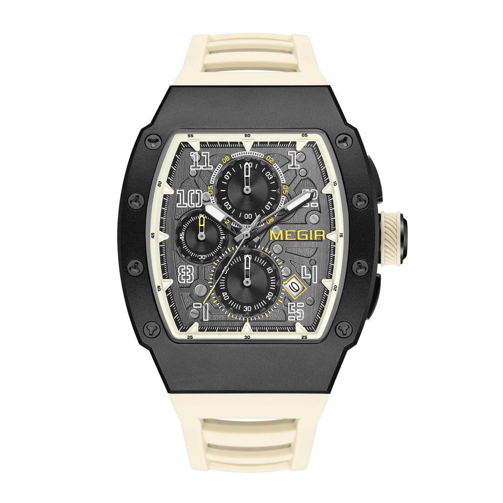 Megir Mode Sportuhren für Herren Edelstahlgehäuse Wasserdicht Leuchtend Militär Quarz Chronograph Automatisches Datum Reloj Hombre 8411