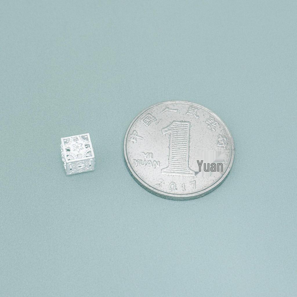 S999 Sterling Silver Hollow Square Bead Spacer Charm for DIY Necklace & Bracelet