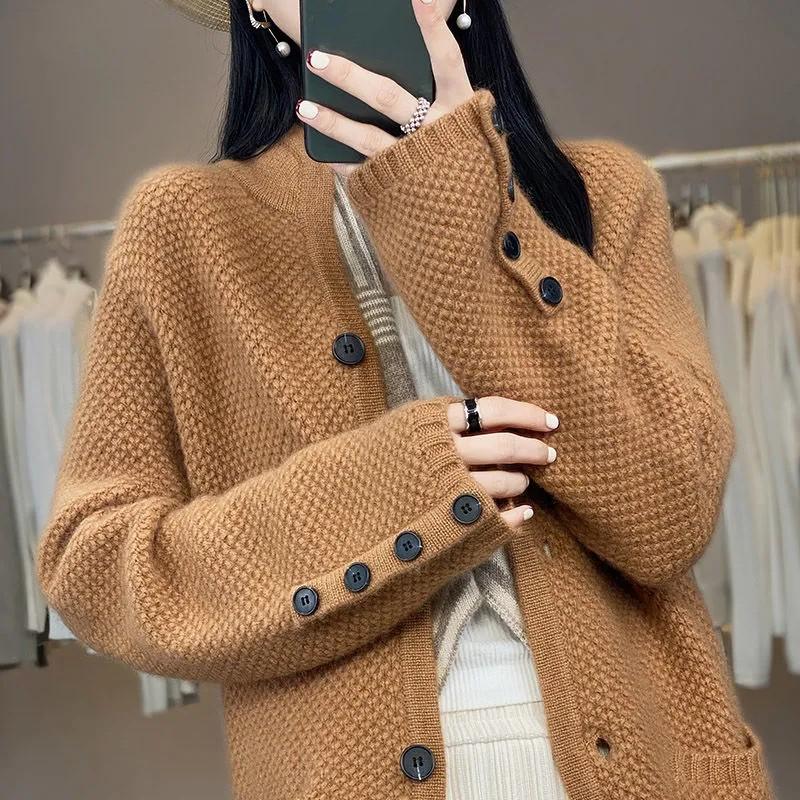 Jaqueta de Tricô Retrô Solta Feminina para Primavera e Outono