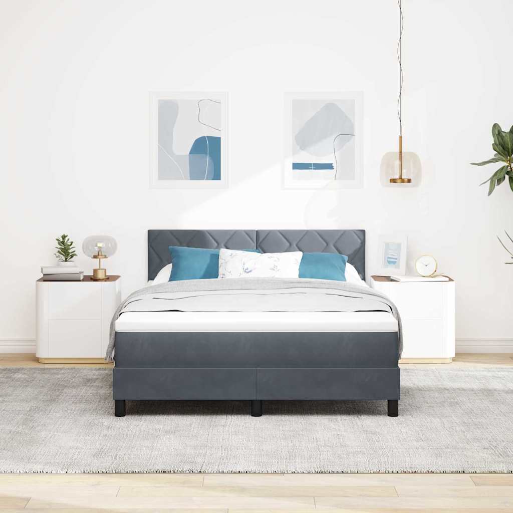 LED Box Spring Bed with Headboard Dark Grey 140 X 200 Cm Velvet