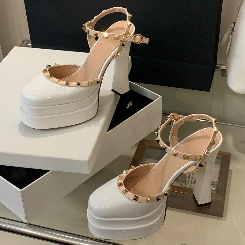 Fashion 2025 Baotong Women'S Sandal Rivet Decoration Summer Waterproof Platform Thick Heel Super High With A Line Buckle Square Head