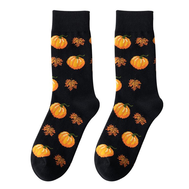 Herren Frühling und Herbst Halloween Kürbis Eichhörnchen Cartoon Mittelrohr Baumwollsocken