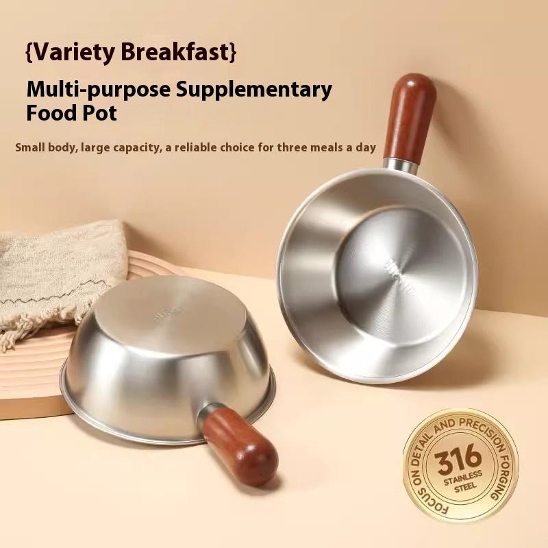 (JJ)1Stk 2025 Neu Edelstahl Kleine Kochpfanne Kochgeschirr Küchenwerkzeug 14CM/17CM Holzgriff Frühstückskocher Küchenwerkzeug