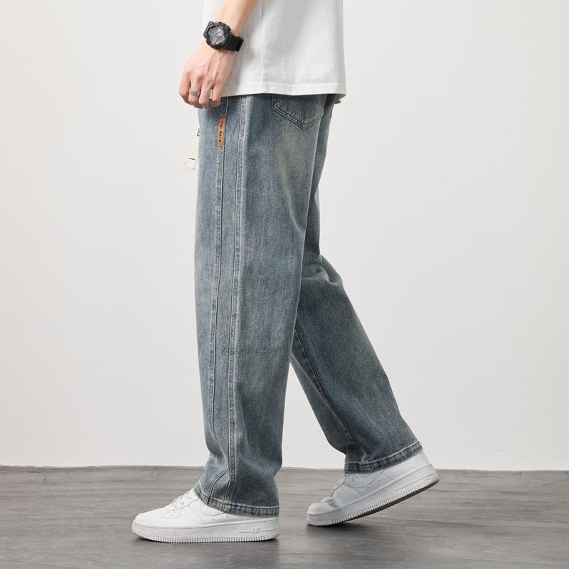 Retro Jeans Men's Spring and Autumn Straight Loose Trendy Brand Wide-leg Versatile Casual Long Pants for Boys