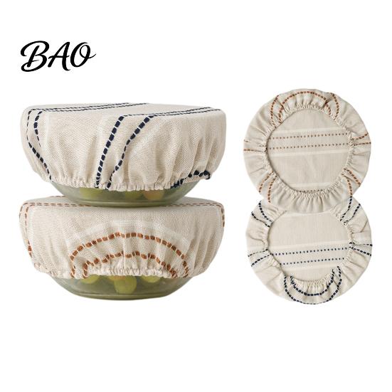 Breathable Fabric Covers for Fermented Dough Sourdough Jars Covers, Reusable Elastic Linen Bowl Retro Striped Eco Friendly Food Storage Wraps
