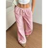 Women's Elastic Drawstring Waist Wide Leg Pants Loose Fit Striped Print Soft Polyester Casual Summer Trousers