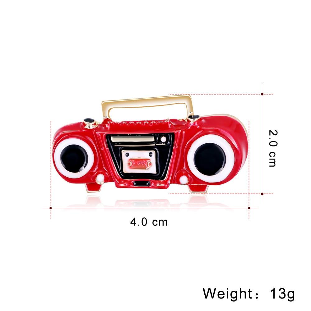Blucome Enamel Red Radio Repeater Shape Brooch Pins Gold Color Vintage Home Appliances Brooches Hat Accessories Kids Gifts