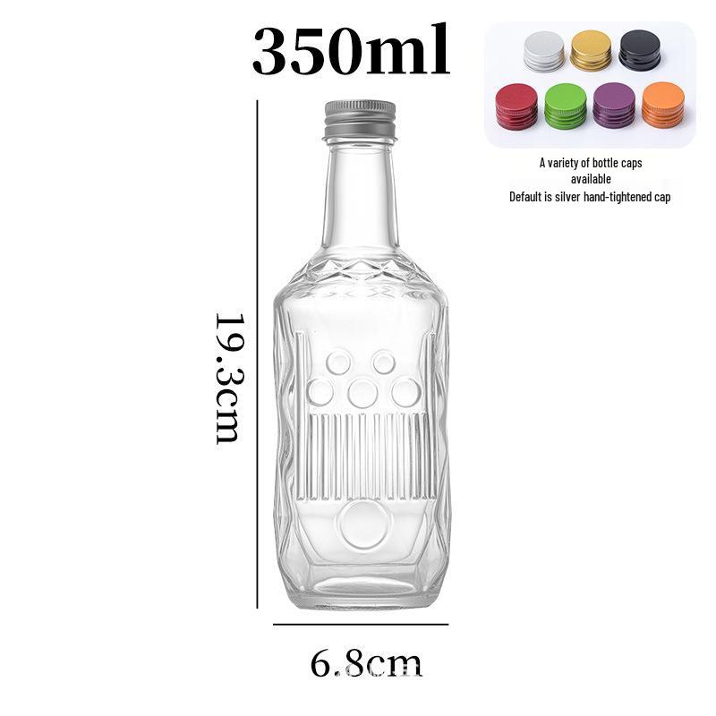 Five-Ring Embossed Glass Beverage Bottle with Screw Cap for Milk Tea or Home Brewing