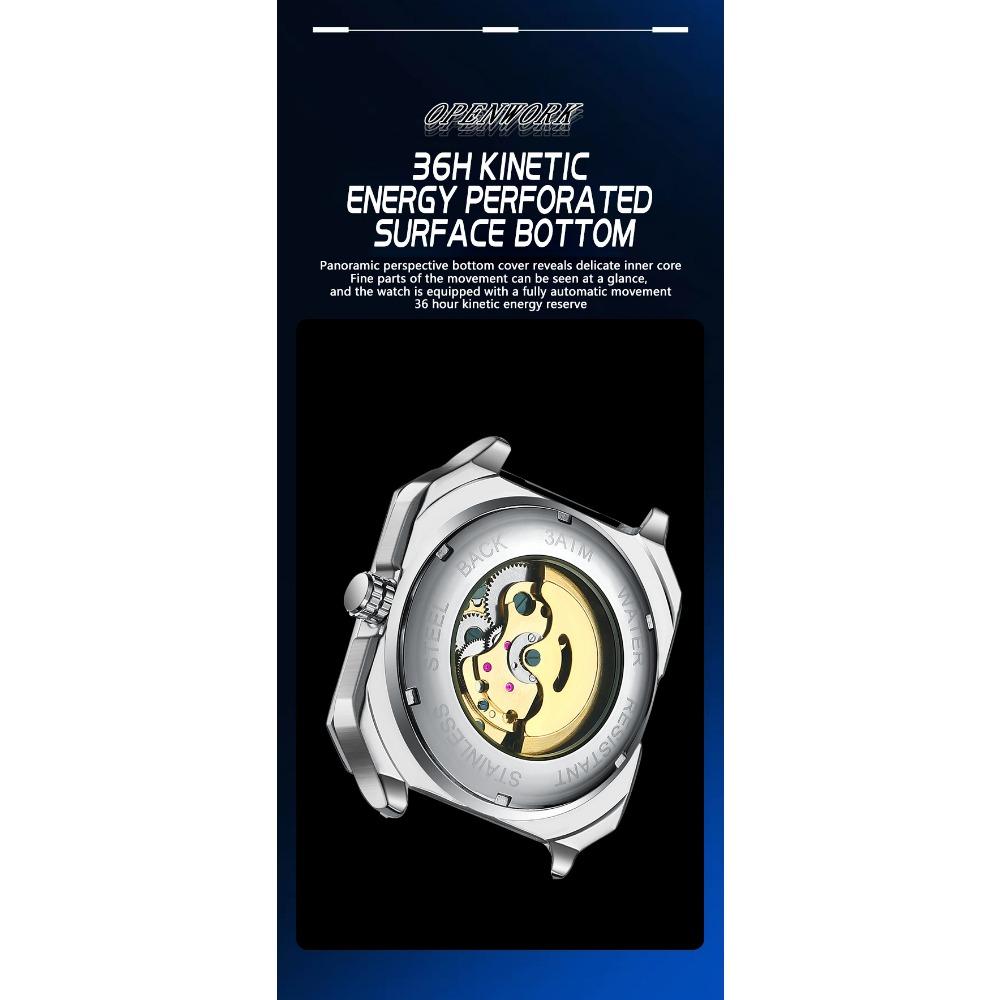 High-End Herrenuhr Skelett Mechanische Uhr Luxus Quadratisch Edelstahlarmband Automatisch Selbstaufziehend Wasserdicht Lumin