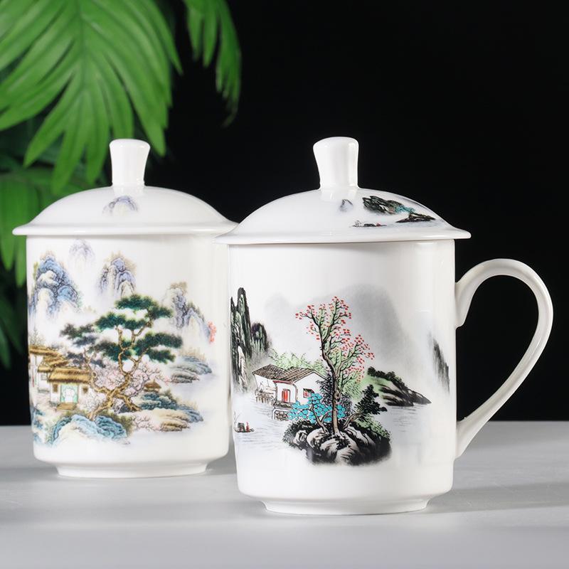 Jingdezhen Ceramic Tea Cup with Lid - Large Capacity for Office & Meetings