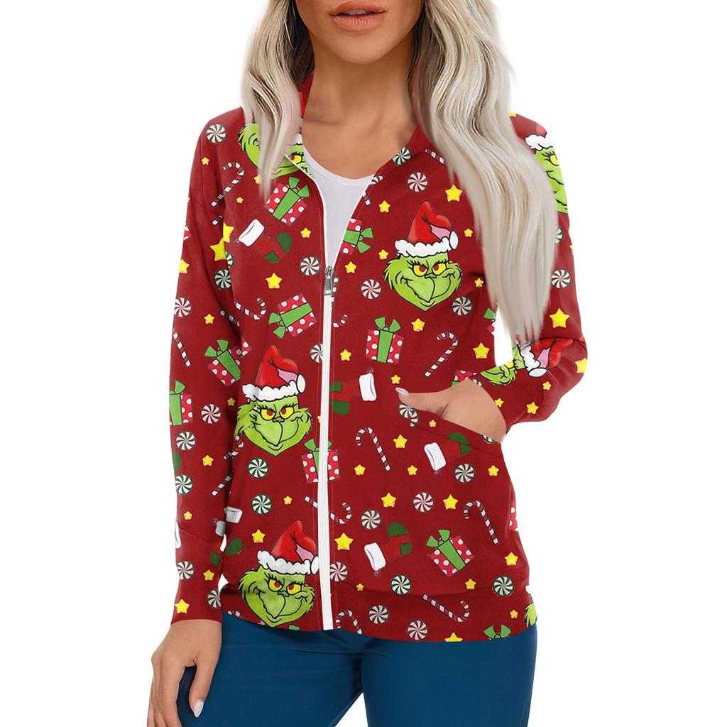 Women Long Sleeve Pattern Pocket Working Stand-up Collar Single-breasted Protective Overalls Cardigan Jacket Top