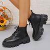 Autumn And Winter New Korean Version British Style High-Heeled Thick-Heeled Boots Lace Short Single Boots Naked Boots Women