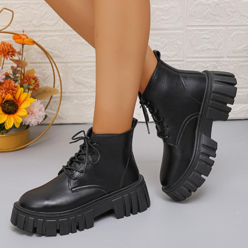 Autumn And Winter New Korean Version British Style High-Heeled Thick-Heeled Boots Lace Short Single Boots Naked Boots Women