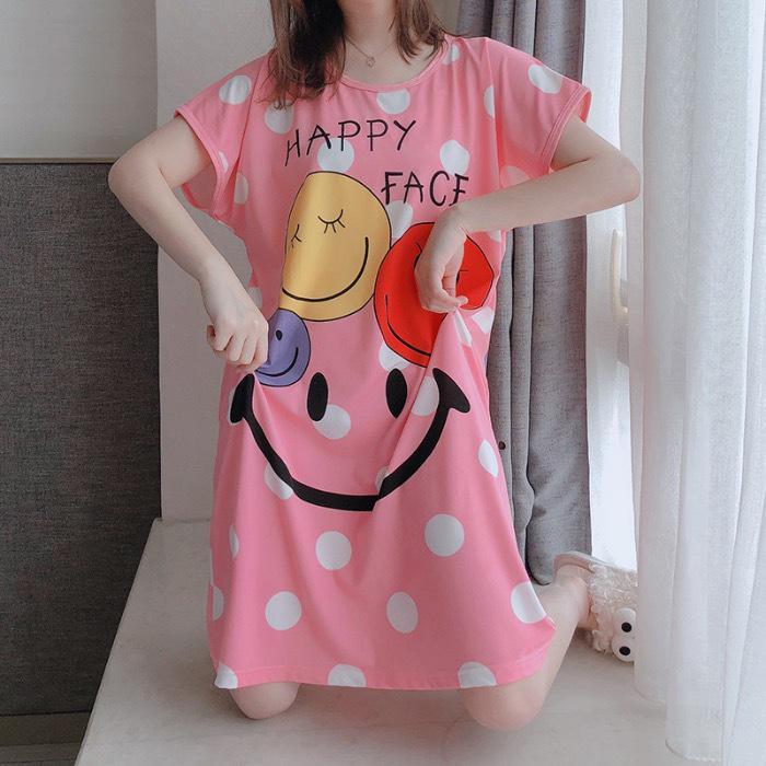 Women's Short Sleeve Cartoon Nightgown - Loose Fit Pajamas for Summer, Spring & Autumn
