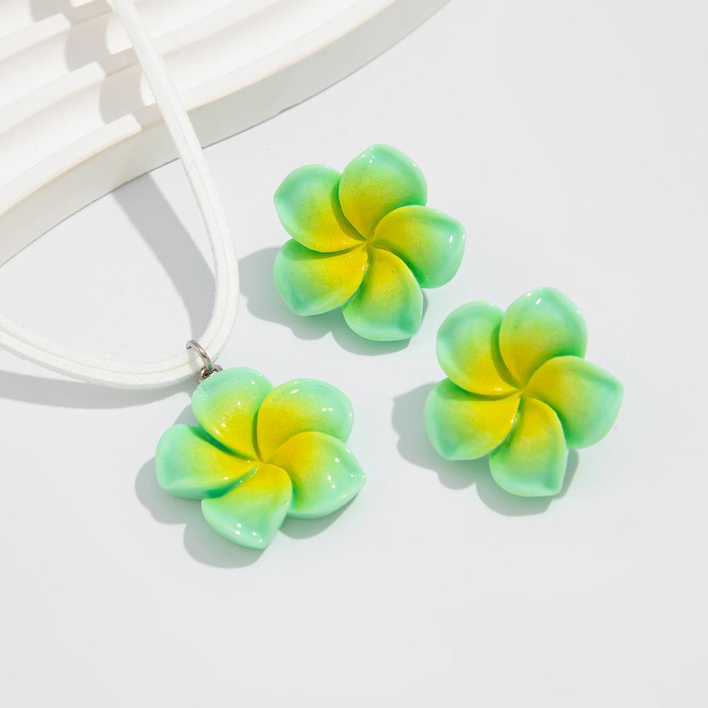 Dopamine Plumeria Pendant Necklace Set Sweet Three-Dimensional Flower Korean Velvet Collarbone Chain